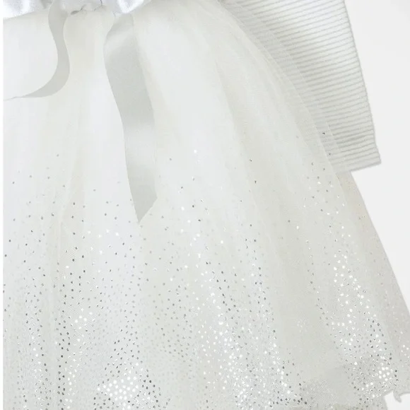 NWOT ORIGAMI Evie Long Sleeve Lurex Stripe Tutu Dress WHITE - Picture 2 of 14